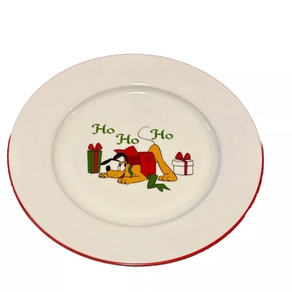Disney Mickey Pluto Goofy VTG Ho Ho Ho Holiday Christmas Set Of 3 Dinner Plates - Picture 3 of 6